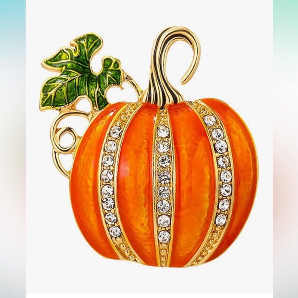 🆕 Rhinestone Pumpkin Brooch Pin for Women